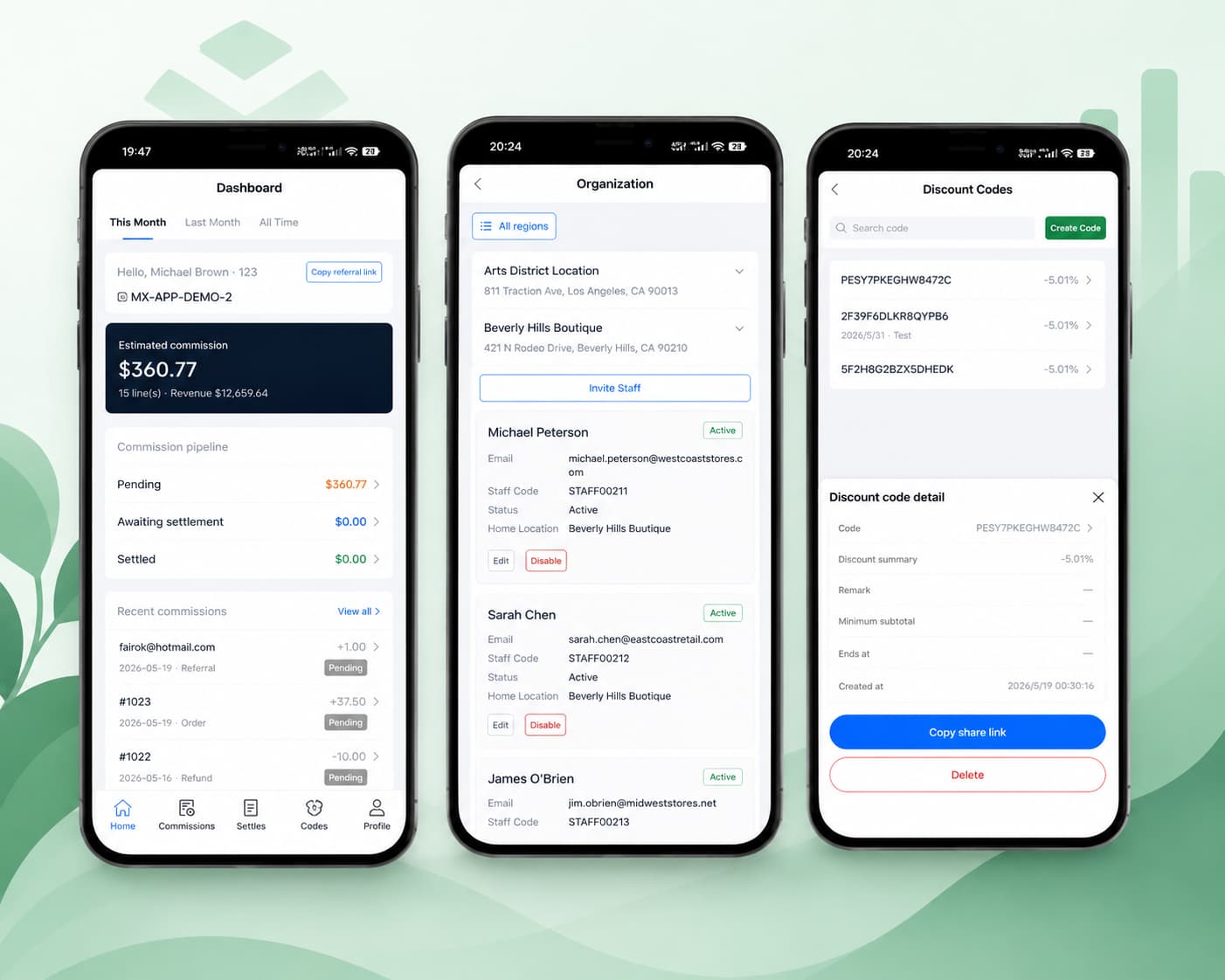 Staff mobile app preview